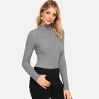 Romwe High Neck Solid Sweater