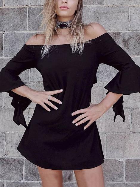 Romwe Off-the-shoulder Ruffle Sleeve Dress - Black