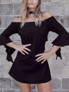 Romwe Off-the-shoulder Ruffle Sleeve Dress - Black
