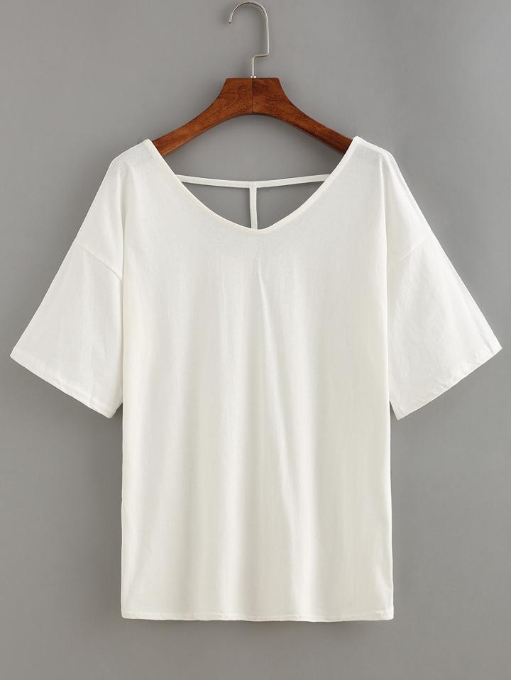 Romwe Strappy Short Sleeve T-shirt - White