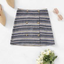 Romwe Striped Double Breasted Skirt