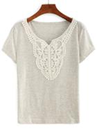 Romwe Crochet Neck Slub T-shirt