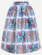 Romwe Multicolor Flower Print Box Pleated Midi Skirt