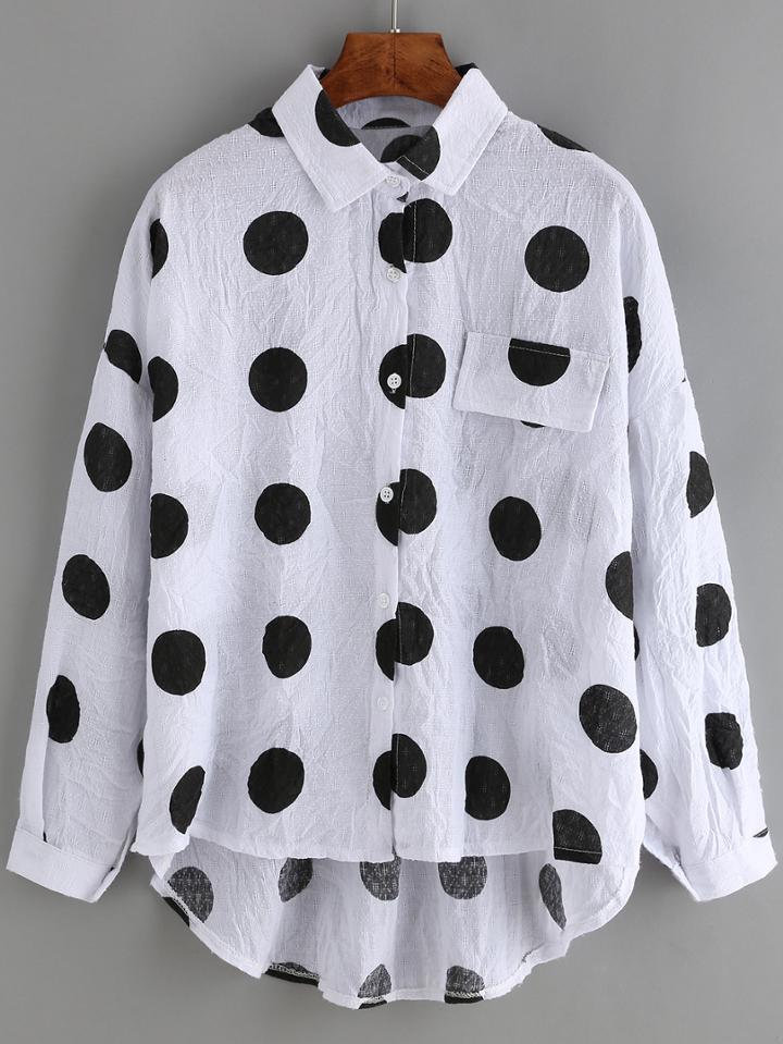 Romwe High Low Polka Dot Blouse