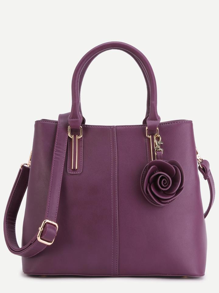 Romwe Purple Pu Floral Trim Handbag With Strap