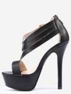 Romwe Double Ankle Strap Peep Toe Platform Sandals - Black