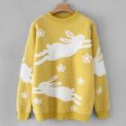 Romwe Rabbit Print Drop Shoulder Jumper