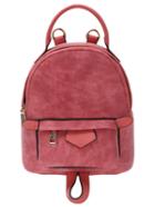 Romwe Distressed Faux Leather Backpack - Red
