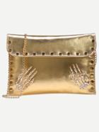 Romwe Gold Metal Skeleton Hand Accent Studded Clutch Bag