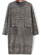 Romwe Long Sleeve Grey Sweater Dress With Pockets