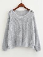 Romwe Open Knit Drop Shoulder Sweater