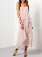 Romwe Pink Strapless Ruched Maxi Dress