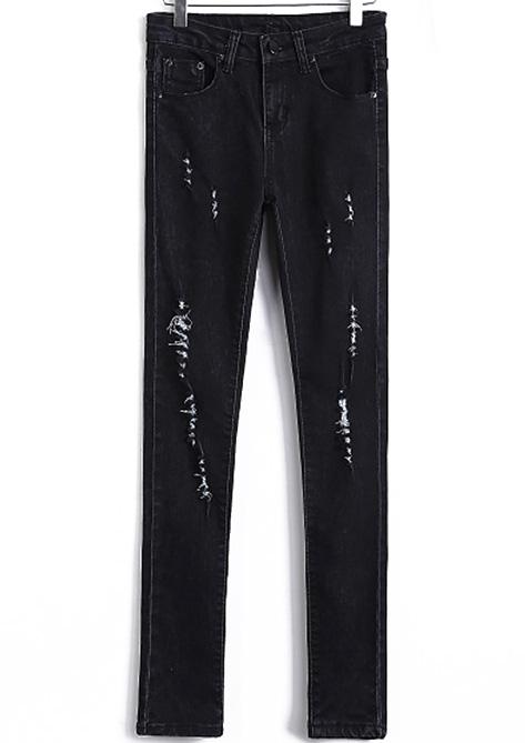 Romwe Ripped Denim Pencil Pant