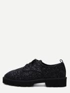 Romwe Black Lace Up Bling Sequins Oxfords