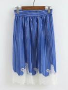 Romwe Contrast Lace Vertical Striped Skirt