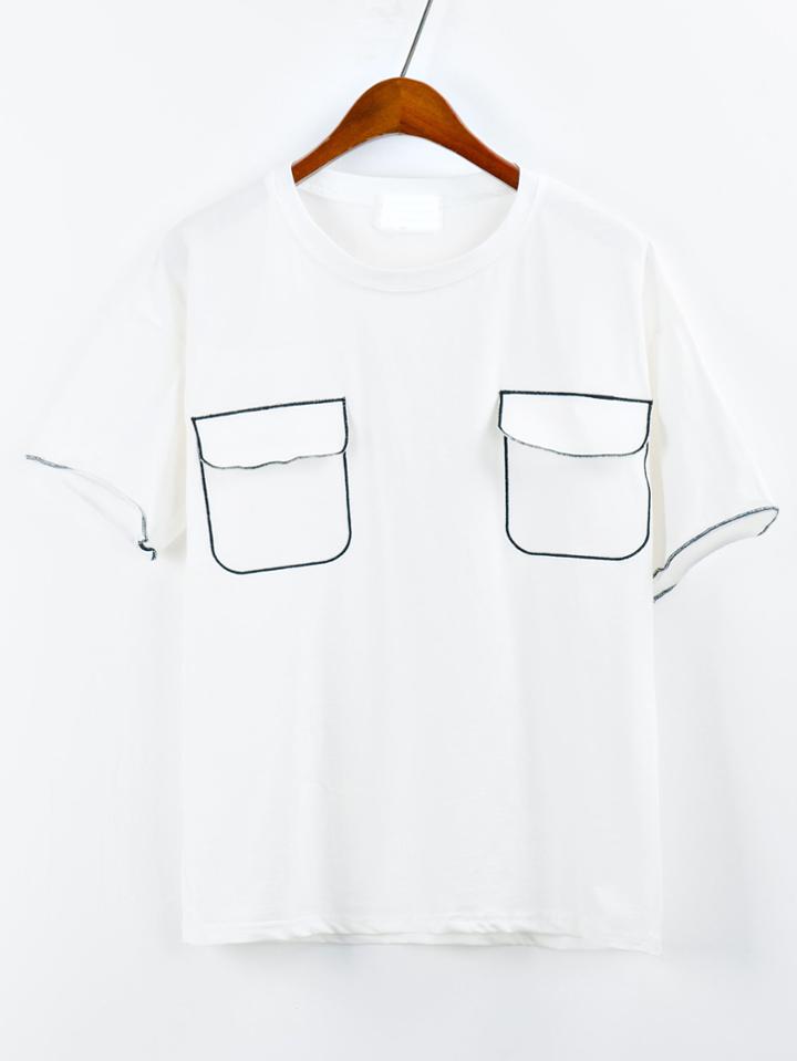 Romwe White Dual Flap Pocket Front T-shirt