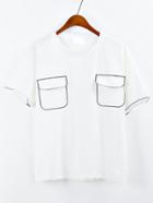 Romwe White Dual Flap Pocket Front T-shirt