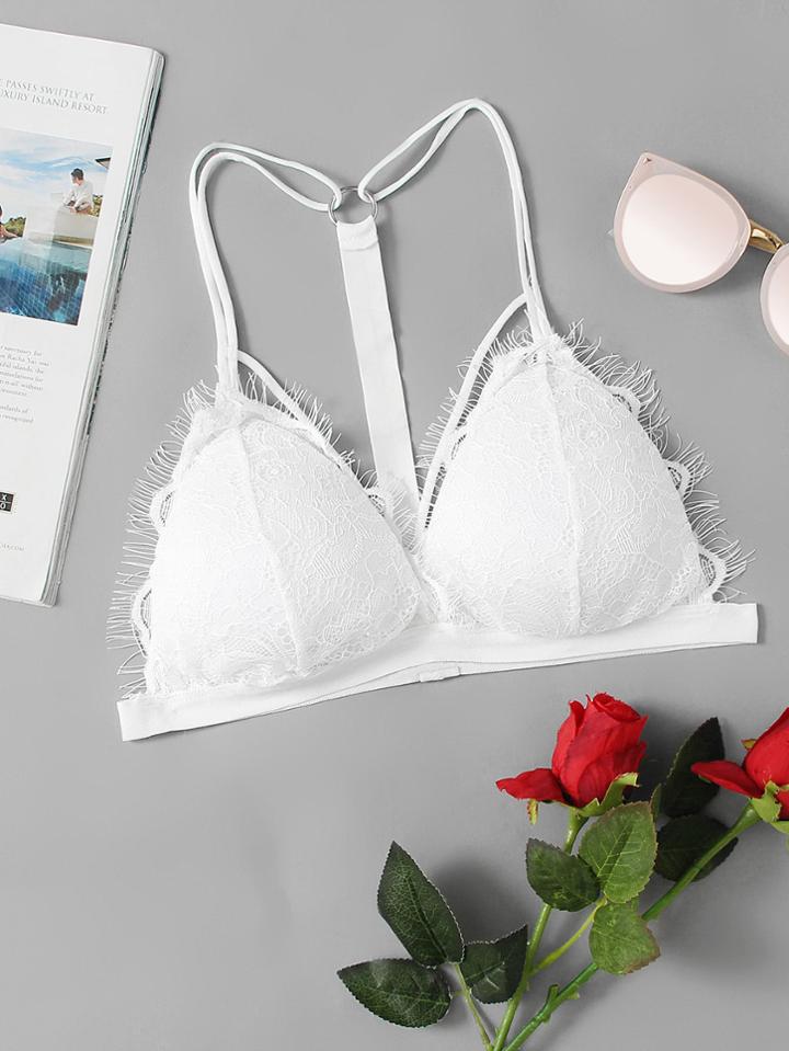Romwe Double Strap Slim Racerback Eyelash Lace Bralette