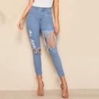 Romwe Light Wash Destroyed Ripped Skinny Jeans