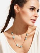 Romwe Turquoise Pearl Alloy Chain Necklace