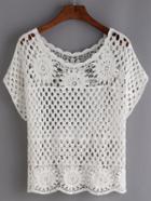 Romwe Hollow Out Crochet Top - White