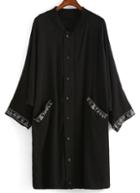 Romwe With Buttons Geometric Print Black Blouse