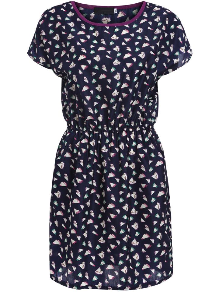 Romwe Short Sleeve Floral Print Navy Dress