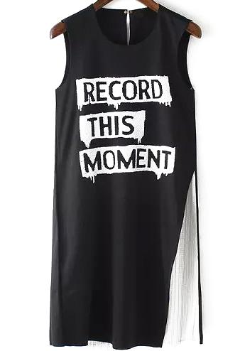 Romwe Color-block Sequined Letter Pattern Dress