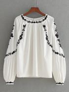 Romwe Lantern Sleeve Embroidered Top