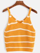 Romwe Yellow Striped Knit Tank Top