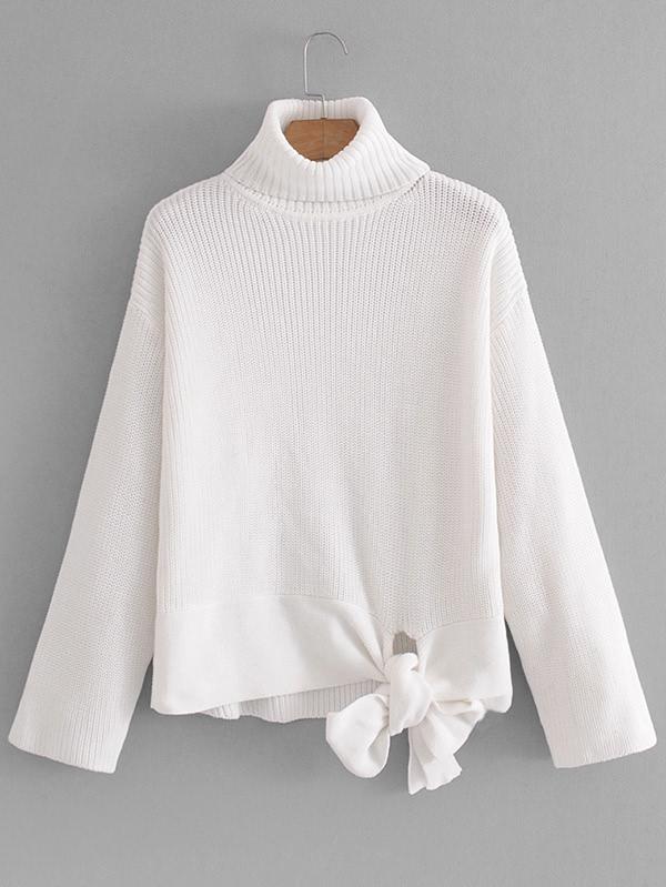 Romwe Knot Detail Turtleneck Sweater