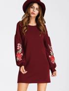 Romwe Embroidered Appliques Balloon Sleeve Dress