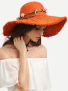 Romwe Orange Collapsible Flower Large Brimmed Hat