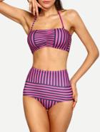 Romwe Mix & Match Stripe High Waist Bikini Set