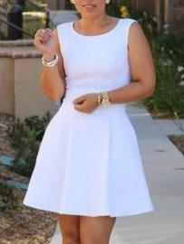 Romwe White Sleeveless Flare Dress With Zipper