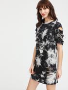 Romwe Tie Dye Print Ripped Tee Dress