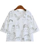 Romwe White Sketch Print Loose Crop T-shirt