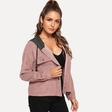 Romwe Flap Pocket Front Hooded Corduroy Jacket