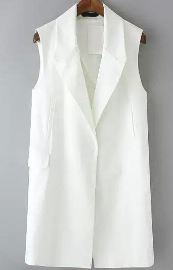 Romwe Lapel With Pocket White Vest