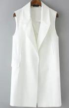 Romwe Lapel With Pocket White Vest