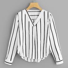 Romwe Curved Hem Striped Top