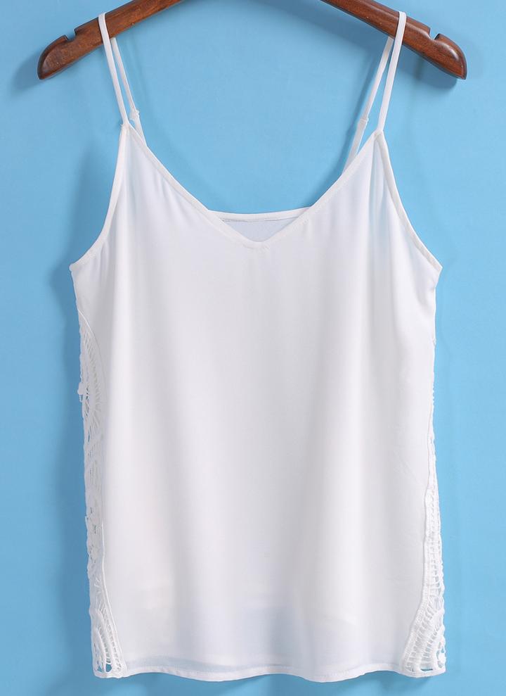 Romwe Spaghetti Strap Lace Insert White Vest