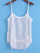 Romwe Spaghetti Strap With Tassel Hollow Tank Top