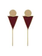 Romwe Winered Color Triangle Shape Pu Leather Hanging Stud Earrings