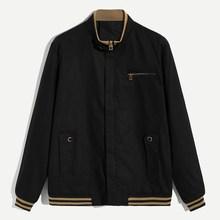 Romwe Men Contrast Collar Striped Trim Jacket