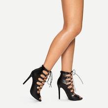 Romwe Hollow Out Lace-up Stiletto Heels