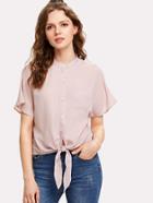 Romwe Knot Front Patch Pocket Button Up Shirt