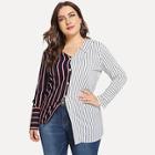 Romwe Plus Cut And Sew Panel Striped Blouse