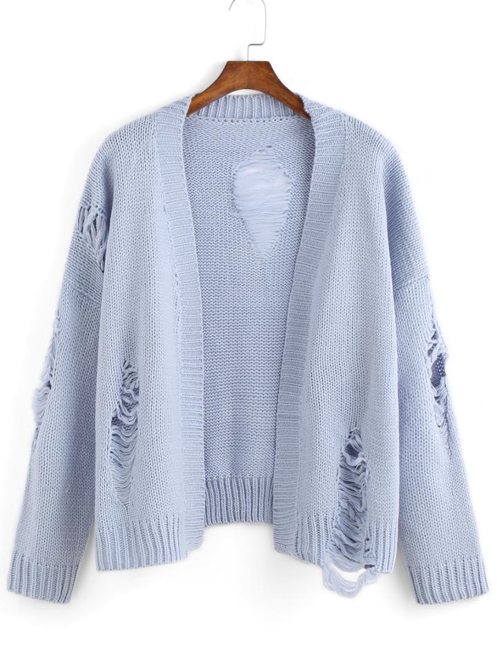 Romwe Ripped Loose Purple Coat