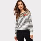 Romwe Leopard And Striped Pullover